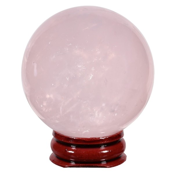 KYEYGWO Natural Rose Quartz Crystal Ball Figure with Wooden Stand, Polished Round Stone Ball Sculpture Fengshui Ornament Gemstone Fortune Telling Ball House Decor for Reiki Healing, Wicca, 45-50 mm