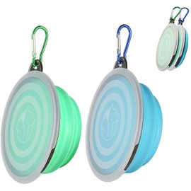 SLSON Collapsible Dog Bowl 2pack Pet Travel Bowls with Lid and Carabiners Pet Feeding Water Bowl Portable Pet Feeder for Walking Traveling Home Use (Light Blue and Light Green, Small)