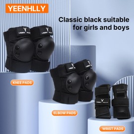 YEENHLLY Knee Pads and Elbow Pads Wrist Guards for Kids , 6 in 1 Protective Gear Set for Boys and Girls for Roller Skating Cycling Bike Rollerblading Scooter -Adjustable 3-8 Years