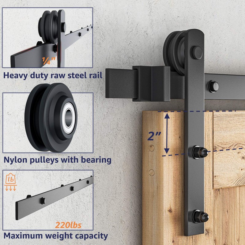 SMARTSTANDARD 8ft Barn Door Hardware Kit, Sliding Door Hardware Kit,