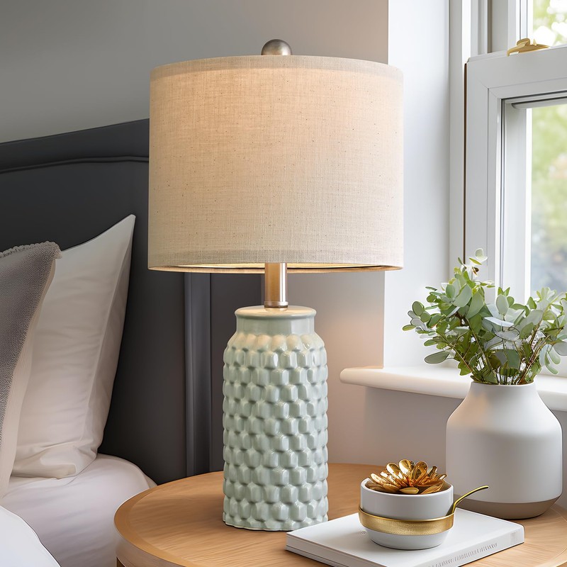 USumkky 20.5 inches Modern Ceramic Green Bedside Lamp Set of