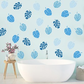SHUCHING 9 Sheets DIY Blue Leaf Wall Decal Peel and Stick, Vinyl Modern Leaves Wall Sticker, Wall Decor Art Home Decoration for Living Room Bedroom