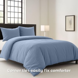 Pure Bedding Duvet Cover Queen Size - 3 Pieces Extra Soft Bedding Set, Includes 1 Duvet Cover 90x90 Inches with Zipper Closure & 2 Pillow Shams, Comforter Not Included, Ash Blue