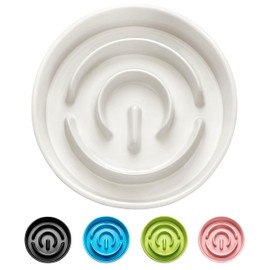 MOPANG Ceramic Slow Feeder Dog Bowls, 2.0 Cups Slow Feeder for Medium and Large Dogs, Puzzle Maze Bowl to Slow Down Eating, 30oz, 8in, White