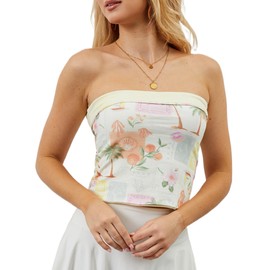 Eutten Strapless Reversible Foldover Tube Tops for Women Floral Print Summer Going Out Bandeau Sleeveless Backless Crop Tops