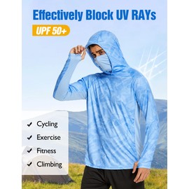 Mens Sun Shirts with Mask SPF Fishing Hoodies for Men Long Sleeve Camo Outdoor Hiking Athletic Shirts with Hood UV Clothing