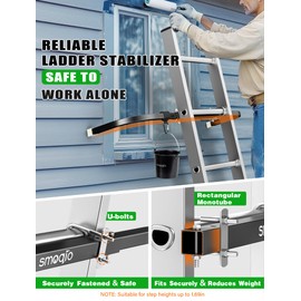 SMOQIO Ladder Stabilizer, Adjustable Ladder Standoff, Ladder Stabilizer for Roof Gutter Cleaning, Ladder Gutter Guard Accessories with White Anti-Slip Silicone Pad to Protect Wall