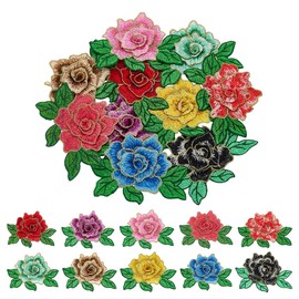 CRAFTYMELODY 4 Pairs Rose Applique Polyester Embroidery Rose Patches Red Flower Fabric Appliques Sewing Iron on Costumes Bag Hats Shoes Badges Handmade Decocation Sewing Fabric Applique