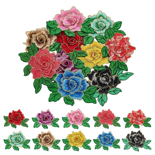 CRAFTYMELODY 4 Pairs Rose Applique Polyester Embroidery Rose Patches Red