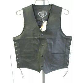 DIAMOND PLATE GENUINE LEATHER MOTORCYCLE BIKER VEST, LACED SIDES, MEN'S Medium