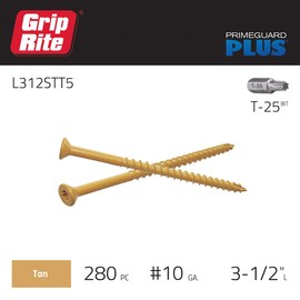 Grip-Rite L312STT5 PrimeGuard Plus #10 x 3-1/2" Wood to Wood Deck Screw, Tan, 5lb Box
