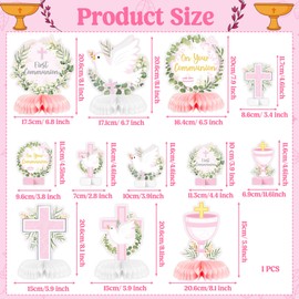 ANGOLIO 12Pcs Pink Baptism First Communion Party Honeycomb Centerpieces Cross Religious Centerpieces for Tables Photo Props Decoration for Baby Shower Birthday