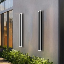 Aipsun 2 Pack Outdoor Wall Lights, Black LED Exterior Light Fixtures Wall Mount, Modern Porch Lights Wall Sconce, Long LED Linear Wall Lamp Outside Lighting for Garage, Front Door 3000K