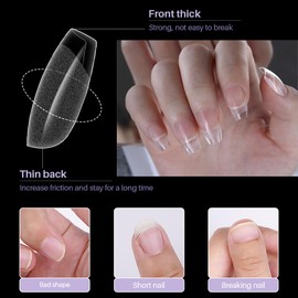 ZIFUTON Pack of 600 Short Nail Tips Tips, Full Cover Ballerina Nail Tips, 12 Sizes, Soft Gel Tips for Gel Nails, Pre-Polished Artificial Nail Tips for Nail Technicians, Beginners, Salon, Nail Art