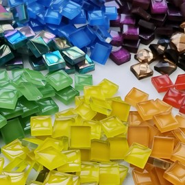 Neryourlly Mosaic Tiles Assorted Iridescent Crystal Mosaic Tiles for Crafts-Bright Rainbow Small Glass Tiles Pieces for Mosaic DIY Glass Bulk (250g)