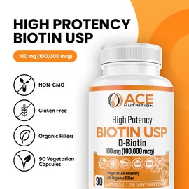 ACE NUTRITION High Potency Biotin USP (D-Biotin) 100mg (100,000mcg) (3)
