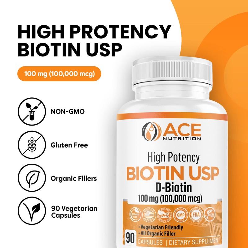 ACE NUTRITION High Potency Biotin USP (D-Biotin) 100mg (100,000mcg) (3)