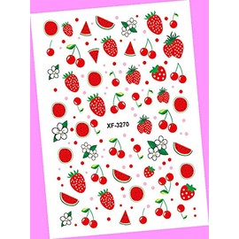 Cherry Strawberry Watermelon Peach Avocado Fruit Lemon 3D Art Nail Stickers Xf3270 for Nails Design Nail Art Stickers Decals Supplies Manicure Tips Sticker Colorful for Nail Decorations