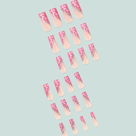 Kamize Long Fake Nails Bling Press on Nails Full Cover Acrylic Square Rhienstones Fake Nails for Women and Girls 24PCS