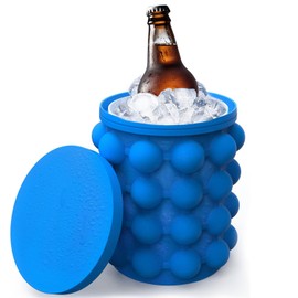 Cubeta de hielo grande de silicona, Cubo de TPE grande para cubitos de hielo, (2 en 1) para hacer cubitos de hielo, molde para cubitos de hielo, portátil con tapa (azul oscuro)