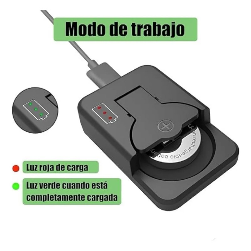 Cargador Pila Botón +2pilas Recargables Lir2032-2025-2016usb