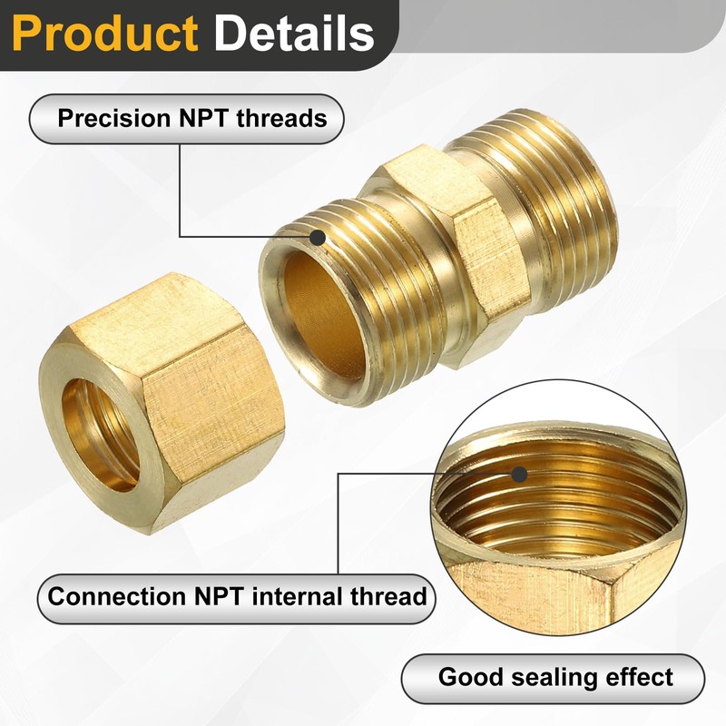 sourcing map 2Pcs Brass Compression Tube Fitting, 9.52mm Tube OD