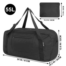 HOLYLUCK Foldable Travel Duffel Bag For Women & Men Luggage Great for Gym -55L, black