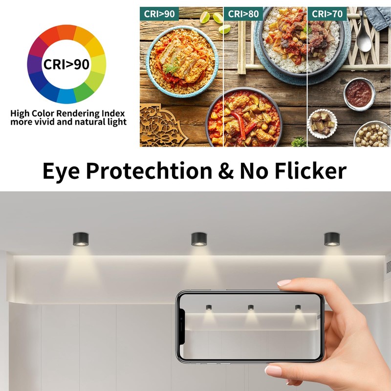 GeyouLux LED Surface-Mounted Spotlights, Dimmable, Extra Flat, 30° Swivel, Diameter