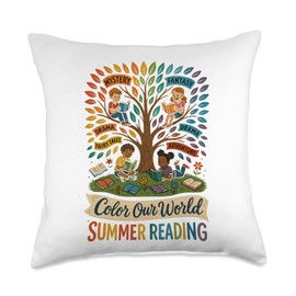 Color Our World Summer Reading Tee for Kids,Women and Men Throw Pillow