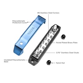 Recoil BB212P Power Distribution Block 12V 150A Dual 5/16” Studs Bus Bar Terminals Battery Busbar for Boat Automotive Solar Wiring