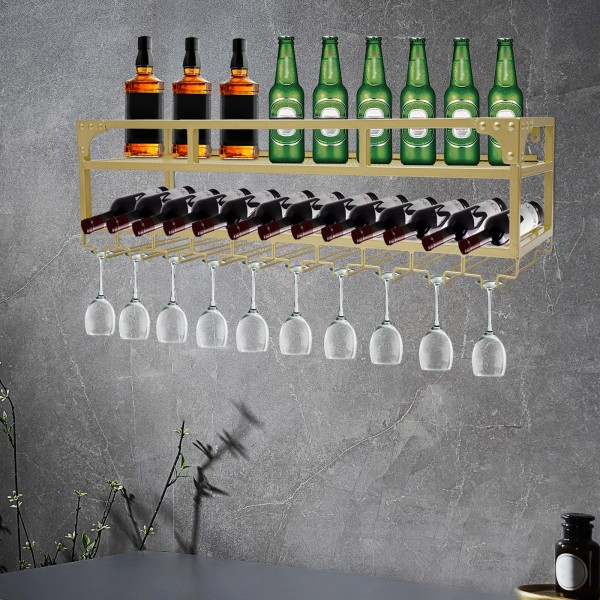 Unbranded Wall-Mounted Wine Rack, Industrial Wine Rack with Glass Holder,