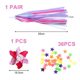 PFLYPF 36 Pieces Star Wheel Spoke Decoration, 1 Pair Streamers Pink and Purple, 1 Piece Windmill for Children, Handlebar Tassel Band, Accessories for Bikes for Children