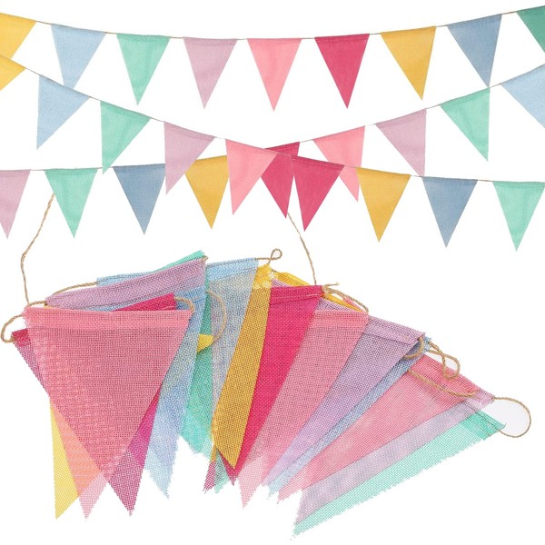 Bunting Fabric Pastel Rainbow - GREATRIL Bunting Outdoor Waterproof for Birthday Spring Easter Classroom School Garden Festival Carnival Graduation Indoor Garlands Party Decorations 48 Flags