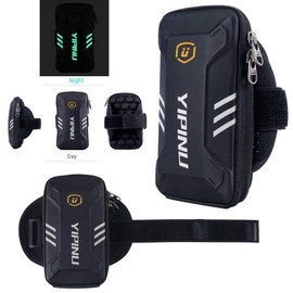 DFV mobile - Waterproof Reflective Armband Case with 2 Compartments Sport Running Walking Cycling Gym for Energizer Power Max P550S - Black