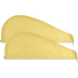 Toalla de microfibra de color amarillo crema con botón, adecuada para todo tipo de pelos, para toalla de cabello húmedo para el cabello, paquete de 2