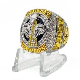 2021 Fantasy Football Championship Ring | Massive Silver and Gold Tone Award Trophy for FFL Champion | Stand included (11, Black Stone)