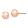 14K Yellow Gold 8-9mm Pink Round Freshwater Cultured Pearl Stud