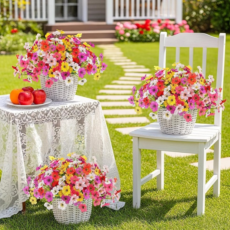Artificial Flowers Outdoor UV Resistant Fake Silk Flowers, 12 Bundles
