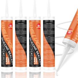 WELLUCK Clear Silicone Caulk, 100% Waterproof Caulking Silicone Sealant Flexible Cartridge Adhesive for Kitchen, Bathroom, Window, Door, Glass, Bathtub, Shower, RV, Auto Leak Sealing (10.2 OZ, 4Pack)
