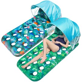 FindUWill Pool Floats with Canopy Adults - 2 Pack Large Pool Lounger Float with Headrest, Shade, Inflatable Pool Float Raft for Sunbathing Water Lounge Floaties Pool Parties