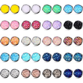 20 Pairs Faux Druzy Stud Earrings Set Stainless Steel Round Earrings Pierced Earrings Jewelry for Women