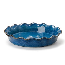 SIDUCAL Ceramic Pie Pan for Baking[10.5 inch],Reusable NonStick Ceramic Pie Plate with Ruffled Edge,Deep and Fluted Pie Dish for Apple Pie,Quiche,Pot Pies, Tart, etc（Green）