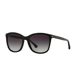 Emporio Armani Women's EA4060F Low Bridge Fit Square Sunglasses, Shiny Black/Gradient Grey, 56 mm