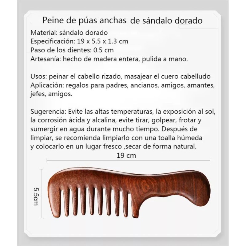 Iwansol Peine Antifrizz De Madera De Sándalo Dorado Antiestático