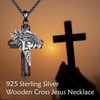 Vadmans Jesus Wood Cross Necklace Sterling Silver Jesus' Crown of