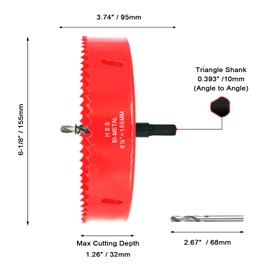 Hole Saw 6 1/8" / 155mm, HSS Bi-Metal Drill Hole Cutter with Mandrels for Wood, Drywall, Plastic Plate, Ceiling, Plastboard