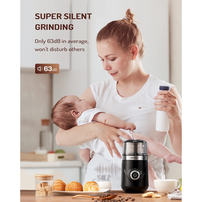 SHARDOR Electric Super Silent Blade Coffee Grinder, Timed Grind Control