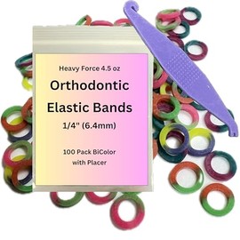 1/8 Inch Orthodontic Elastic Rubber Bands, 100 Pack, Bi-Color, Heavy weight 4.5 Ounce Small Rubberbands Dreadlocks Hair Braids Fix Tooth Gap, Free Elastic Placer for Braces (Heavy, 1-4)