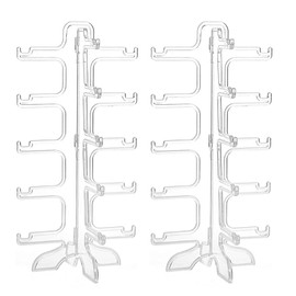 Sunglasses Display, Pack of 2 Glasses Stands, 5 Glasses, Glasses Holder for Multiple Glasses, Sunglasses Stand, Transparent, Glasses Holder Plastic for Storage and Presentation, 16 x 16 x 31.5 cm