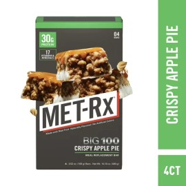 MET-Rx Big 100 Colossal Protein Bars, Crispy Apple Pie Meal Replacement Bars,4Ct
